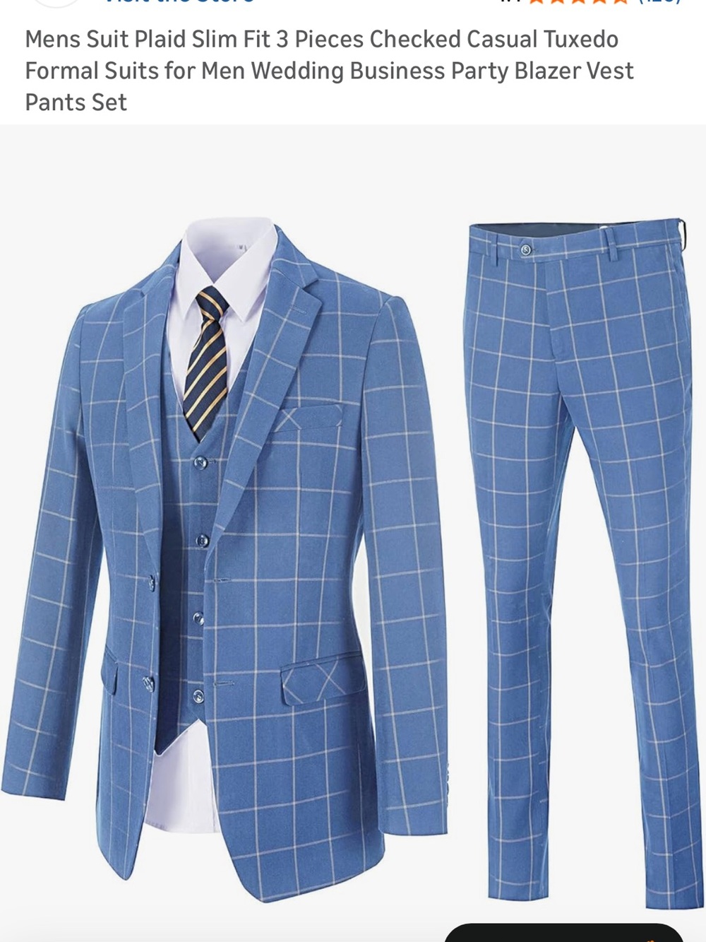 Slim Fit Blue Windowpane 3-Piece Suit - Picture 1 of 15